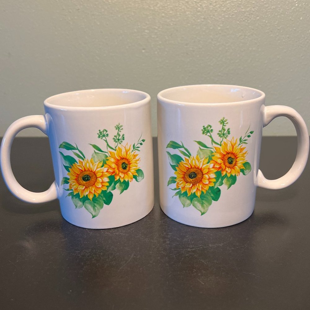 Royal Norfolk Sunflower Ceramic Coffee Mugs Set of 2 Vtg 12oz Country Cottage